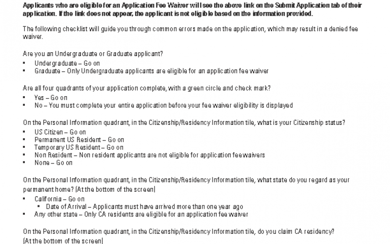 Application Fee Waiver Checklist