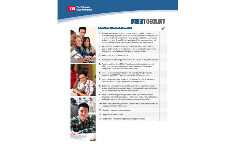 Admitted Student Checklist
